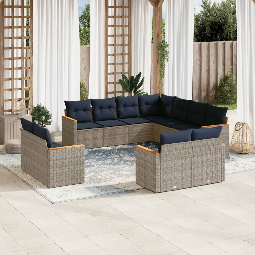 Conjunto de sofá de jardim com 11 peças e almofadas em rattan sintético cinza