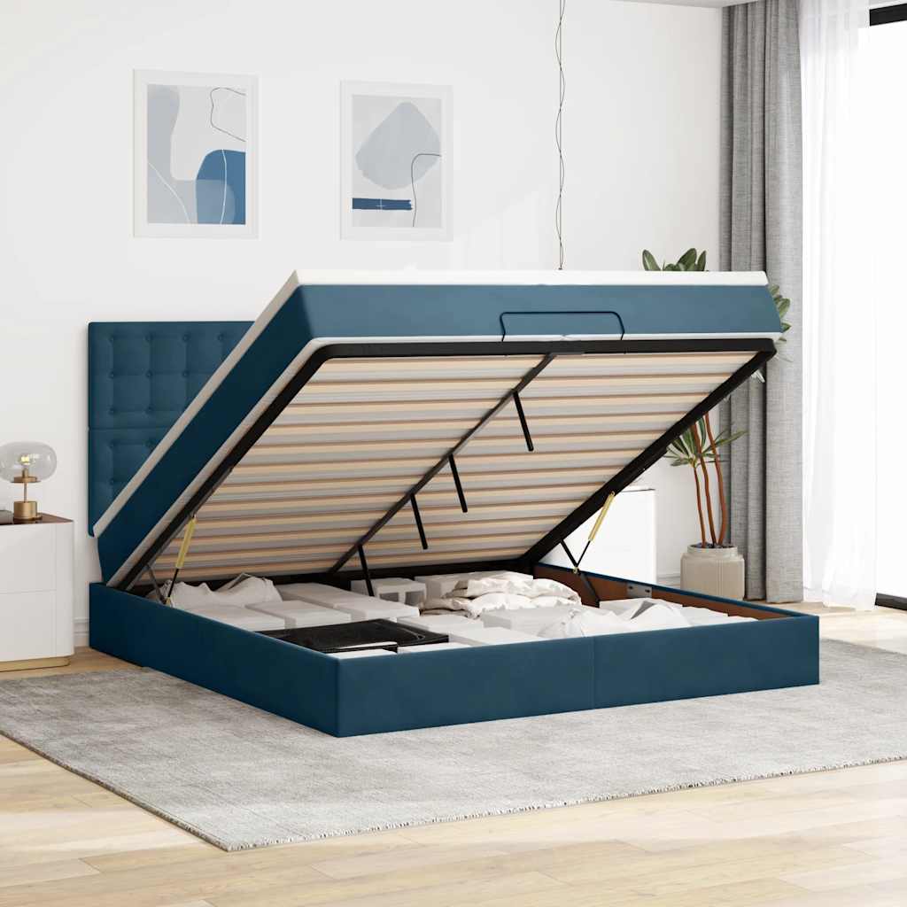 Cama otomana com colchões/leds 200x200 cm veludo azul-escuro