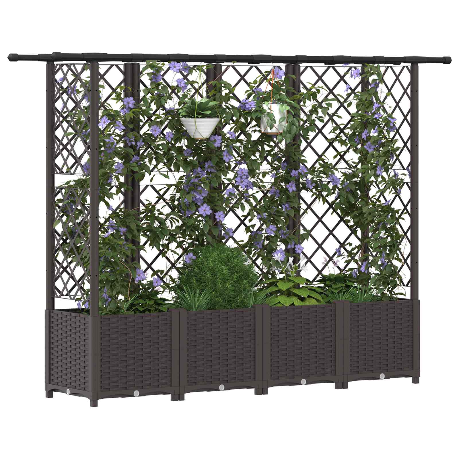 Cama elevada com treliça e telhado castanho 202 x 40 x 136 cm