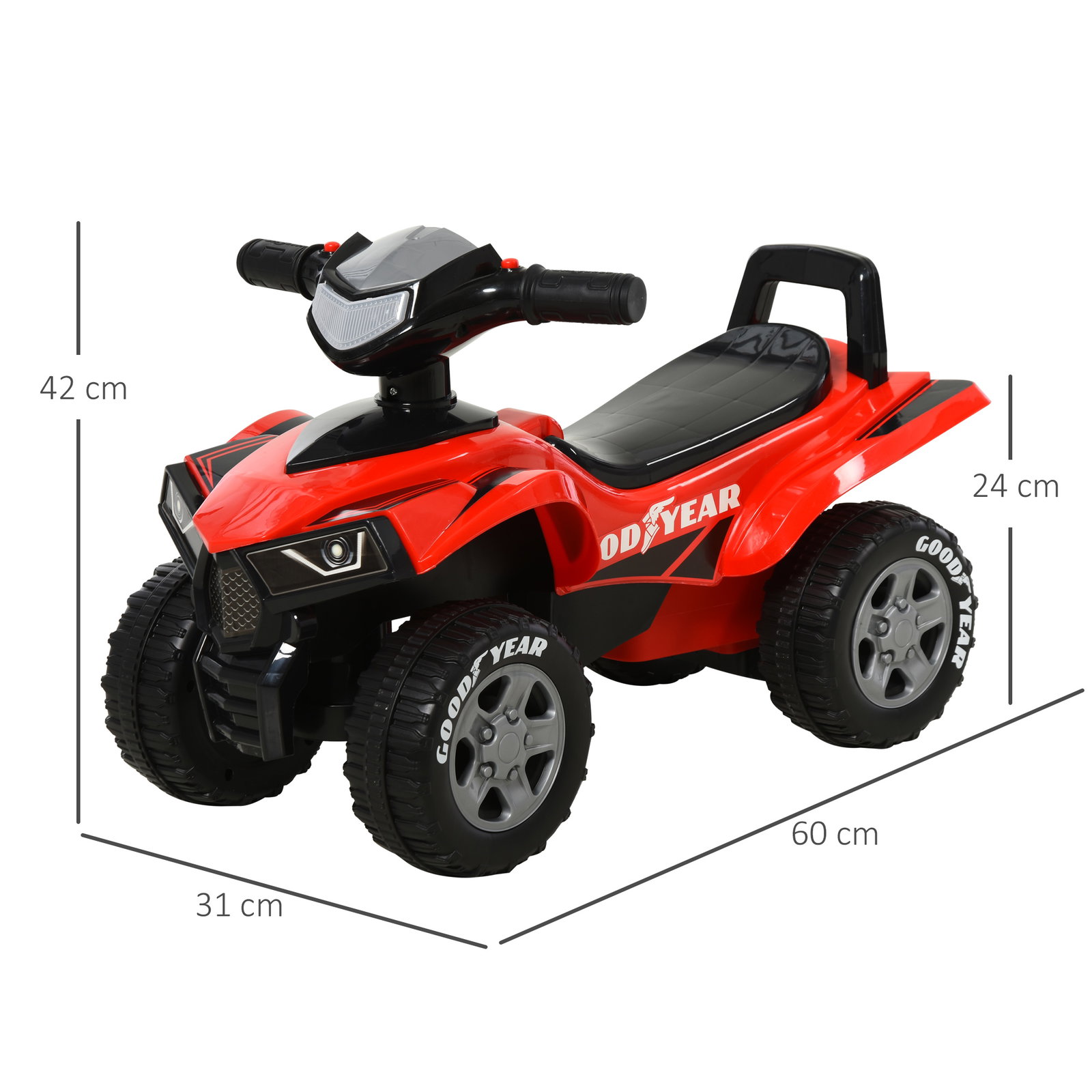 Quadriciclo para crianças acima de 12 meses com sons de luzes 60x38x42 cm vermelho
