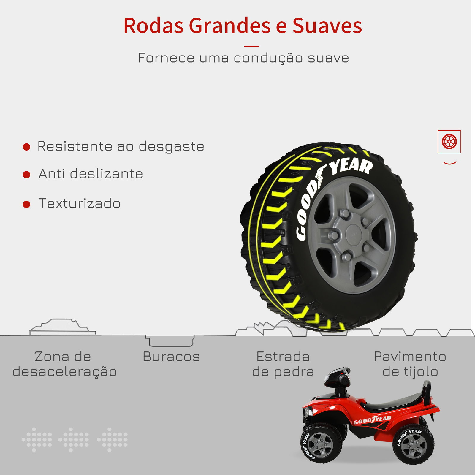 Quadriciclo para crianças acima de 12 meses com sons de luzes 60x38x42 cm vermelho