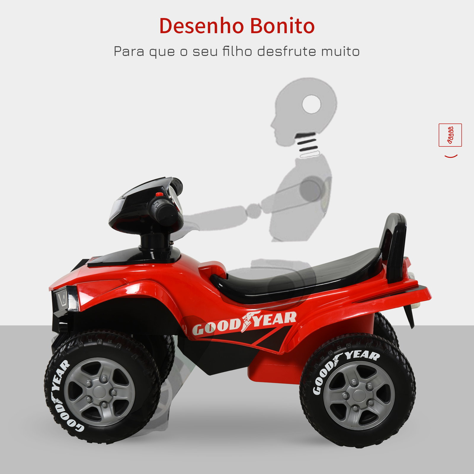 Quadriciclo para crianças acima de 12 meses com sons de luzes 60x38x42 cm vermelho