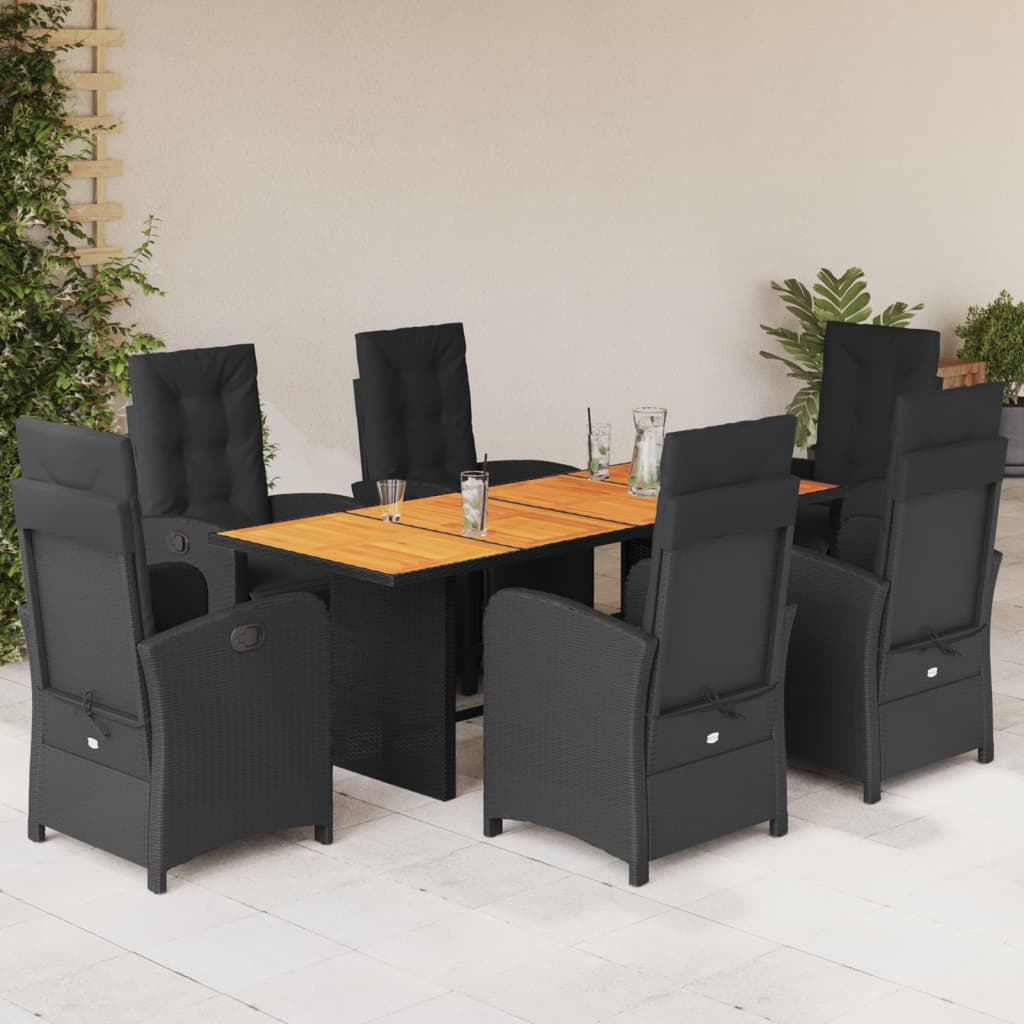 7 Pcs conjunto de jantar p/ jardim c/ almofadões vime PE preto