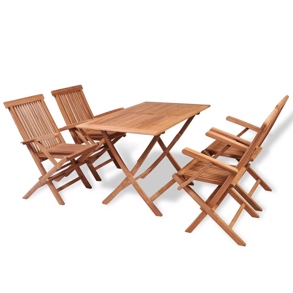 5 Pcs conjunto de jantar p/ jardim madeira de teca maciça