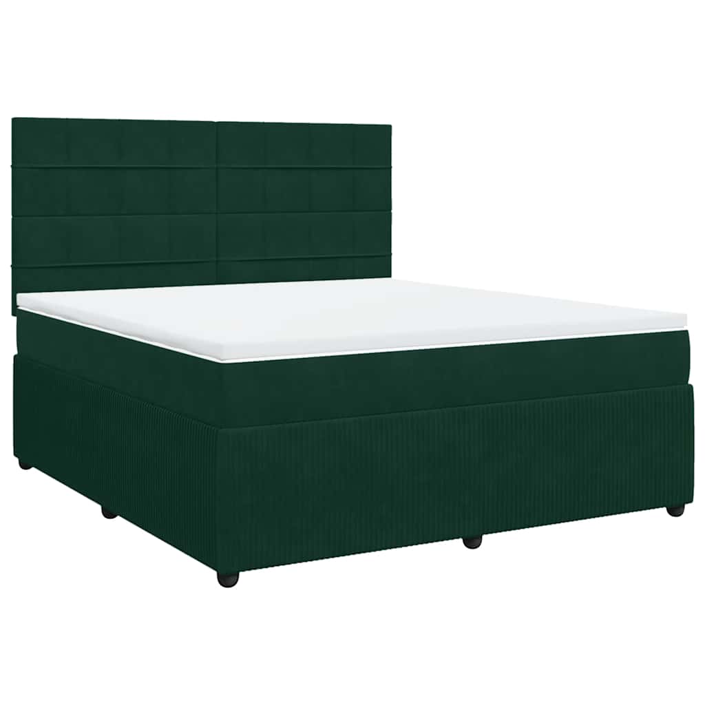 Cama com molas/colchão 180x200 cm veludo verde-escuro