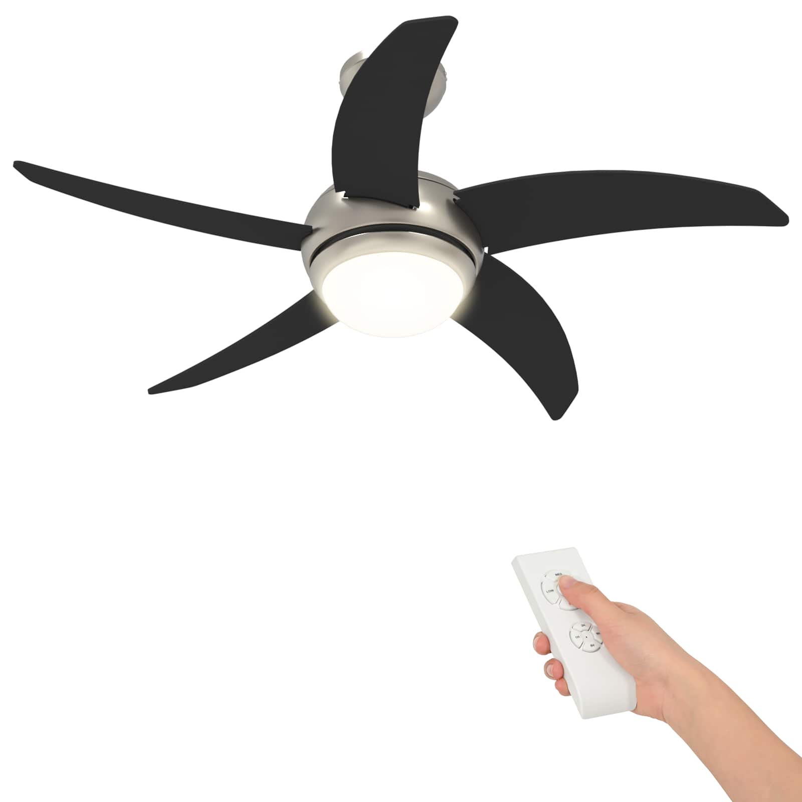 Ventoinha de teto com luz e controle remoto ø 110 cm preto