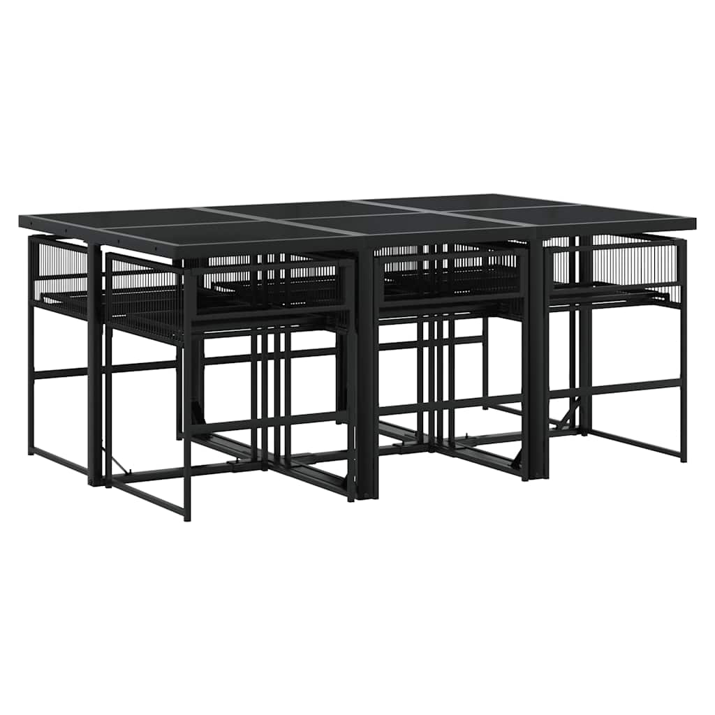 7 Pcs conjunto de jantar p/ jardim c/ almofadões vime PE preto