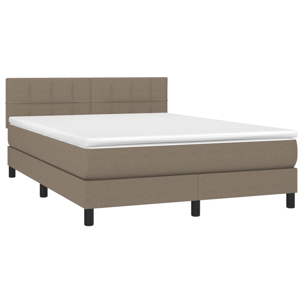 Cama box spring colchão/LED 140x190cm tecido cinza-acastanhado