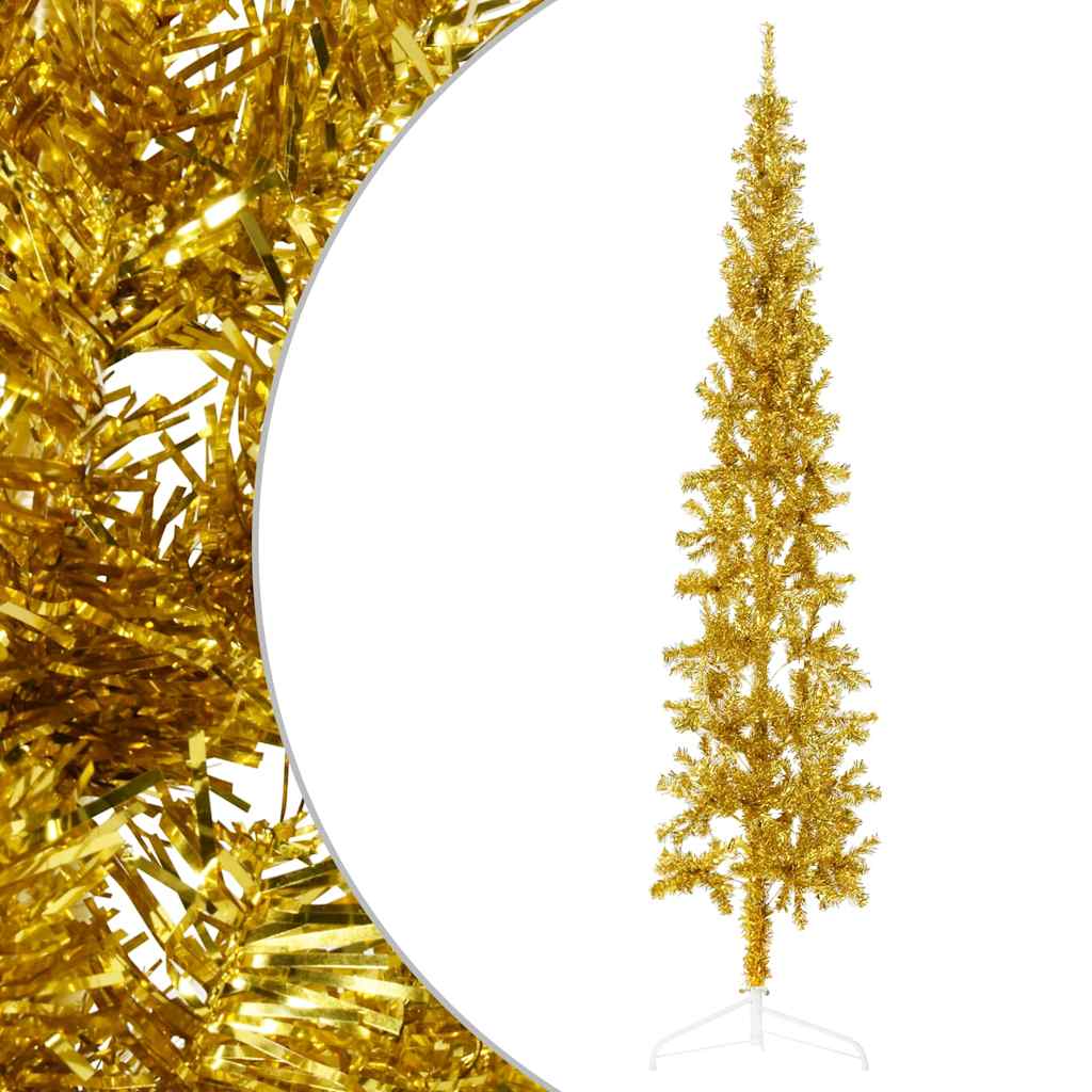 Meia árvore de natal fina com suporte 240 cm dourado