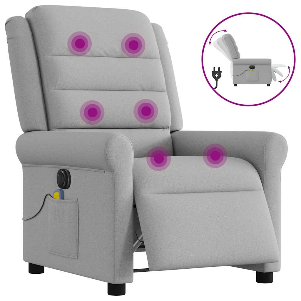 Poltrona massagens reclinável elétrica tecido cinzento-nublado