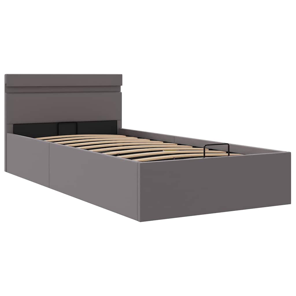 Cama hidráulica c/ arrumação LED 90x200cm couro artifi. cinza