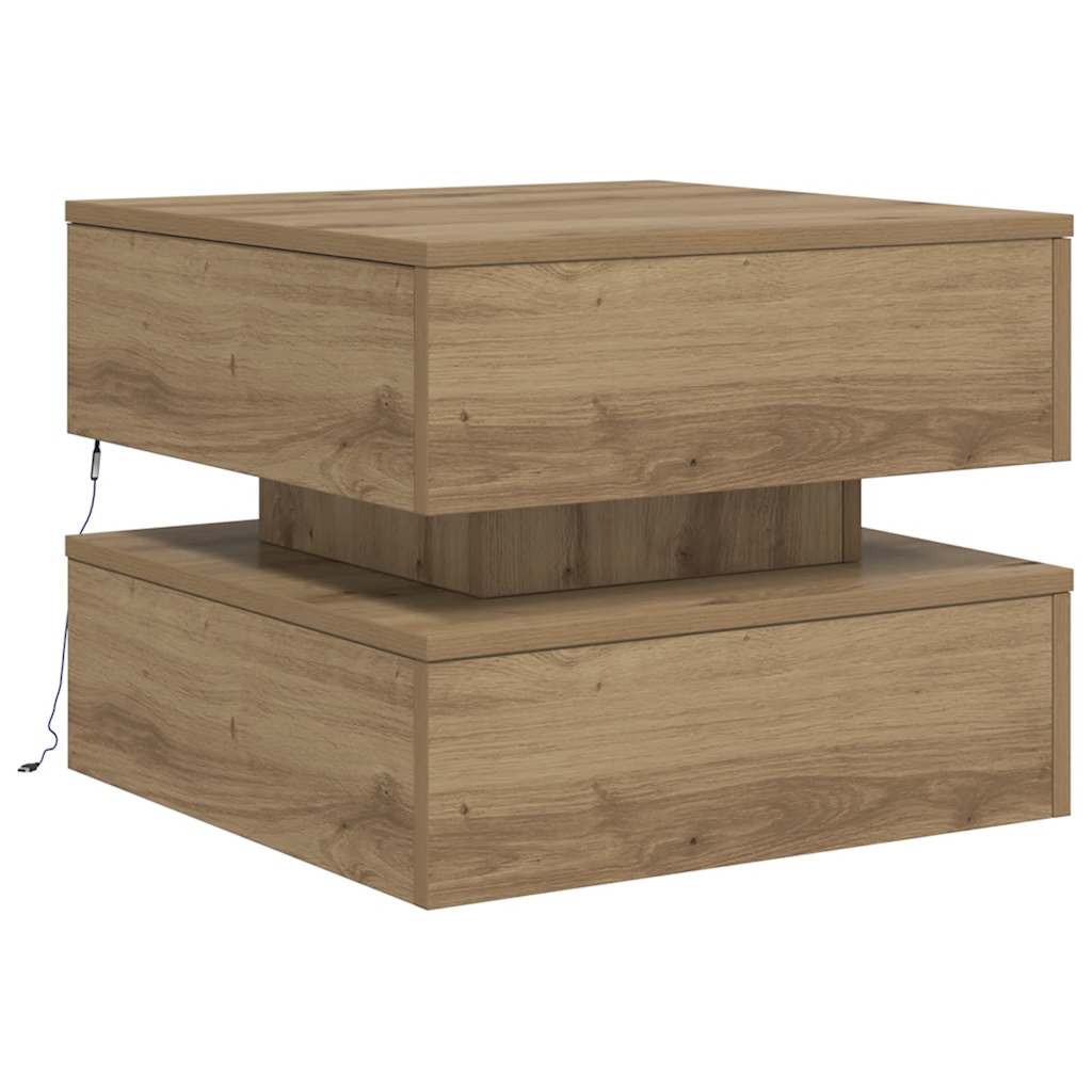 Mesa de centro com luzes LED 50x50x40 cm carvalho artisiano