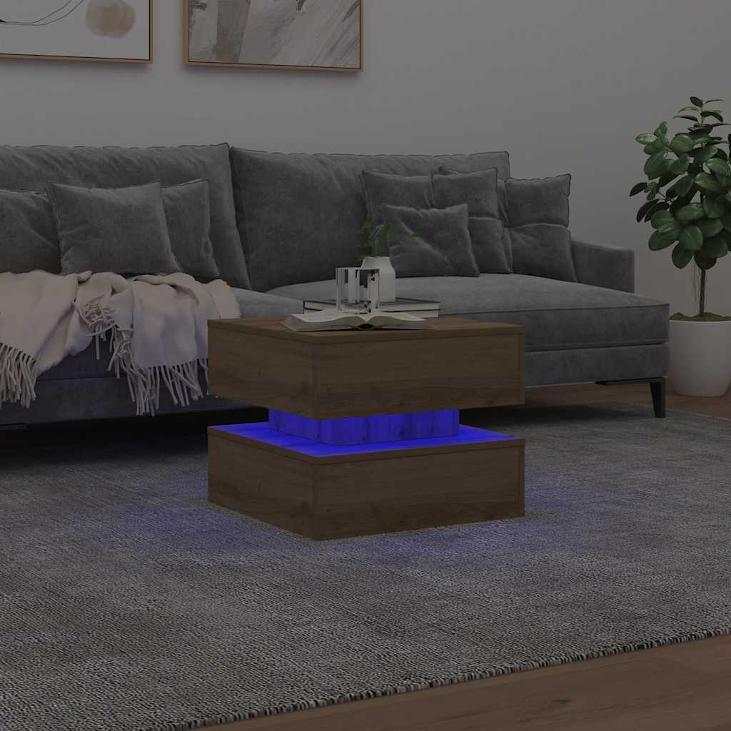 Mesa de centro com luzes LED 50x50x40 cm carvalho artisiano