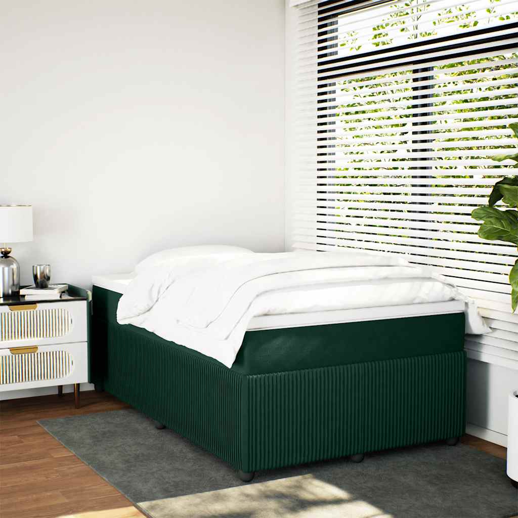 Cama boxspring com colchão 120x190 cm veludo verde-escuro