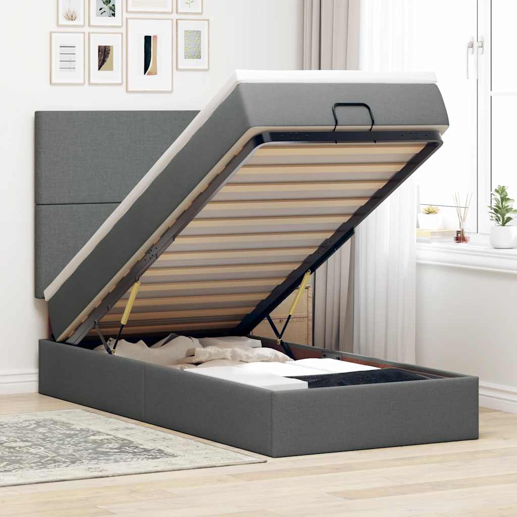 Cama otomana com colchão & leds 80x200cm tecido cinza-escuro