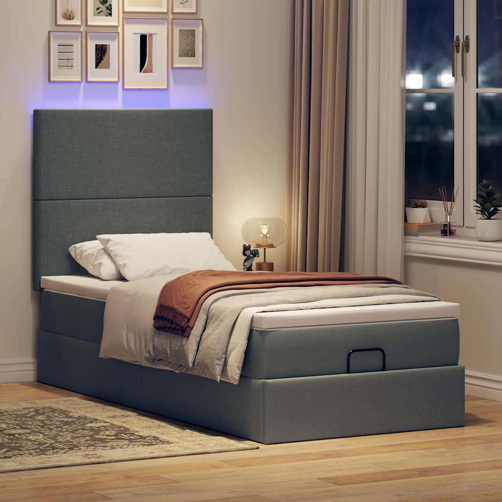 Cama otomana com colchão & leds 80x200cm tecido cinza-escuro