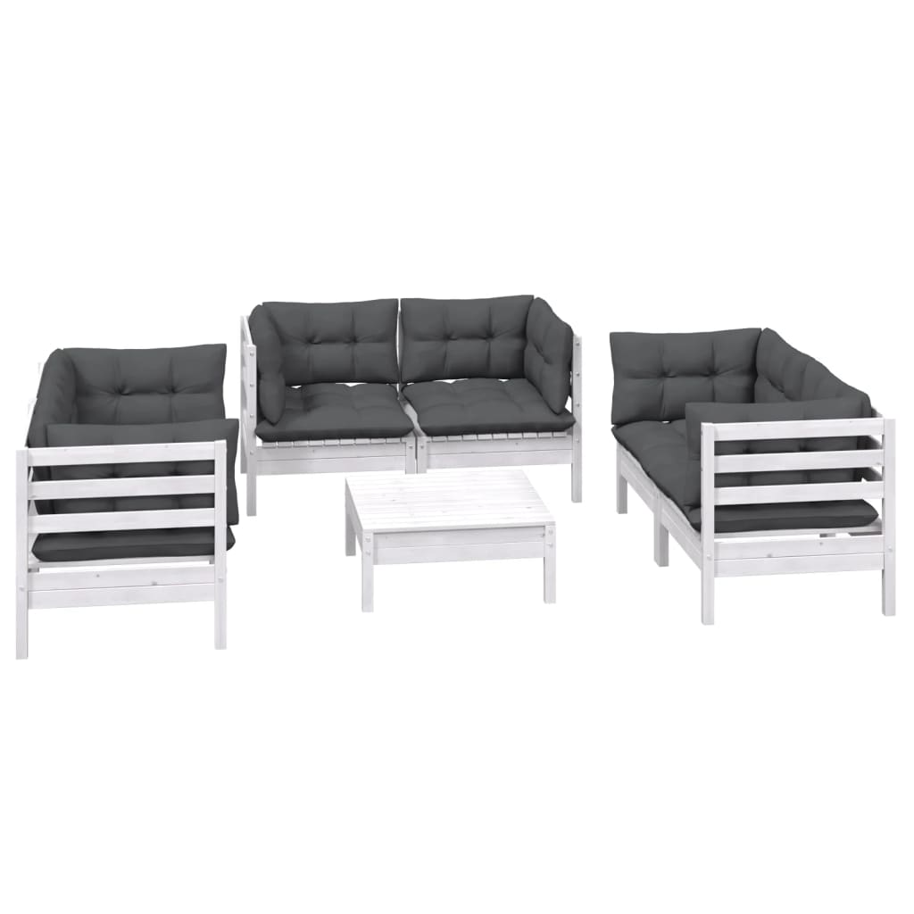 7 Pcs conjunto lounge de jardim c/ almofadões pinho maciço