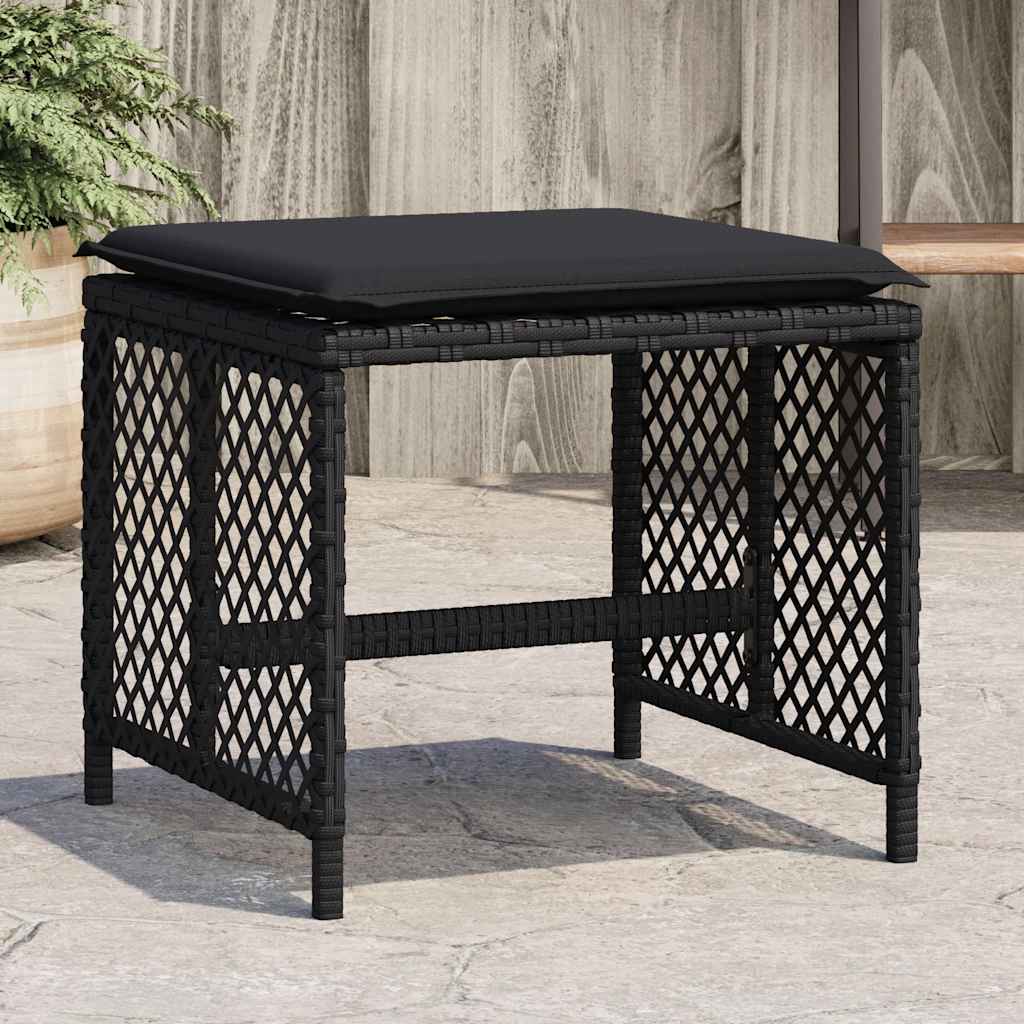 Bancos de jardim com almofadões 4 pcs 41x41x36 cm vime PE preto