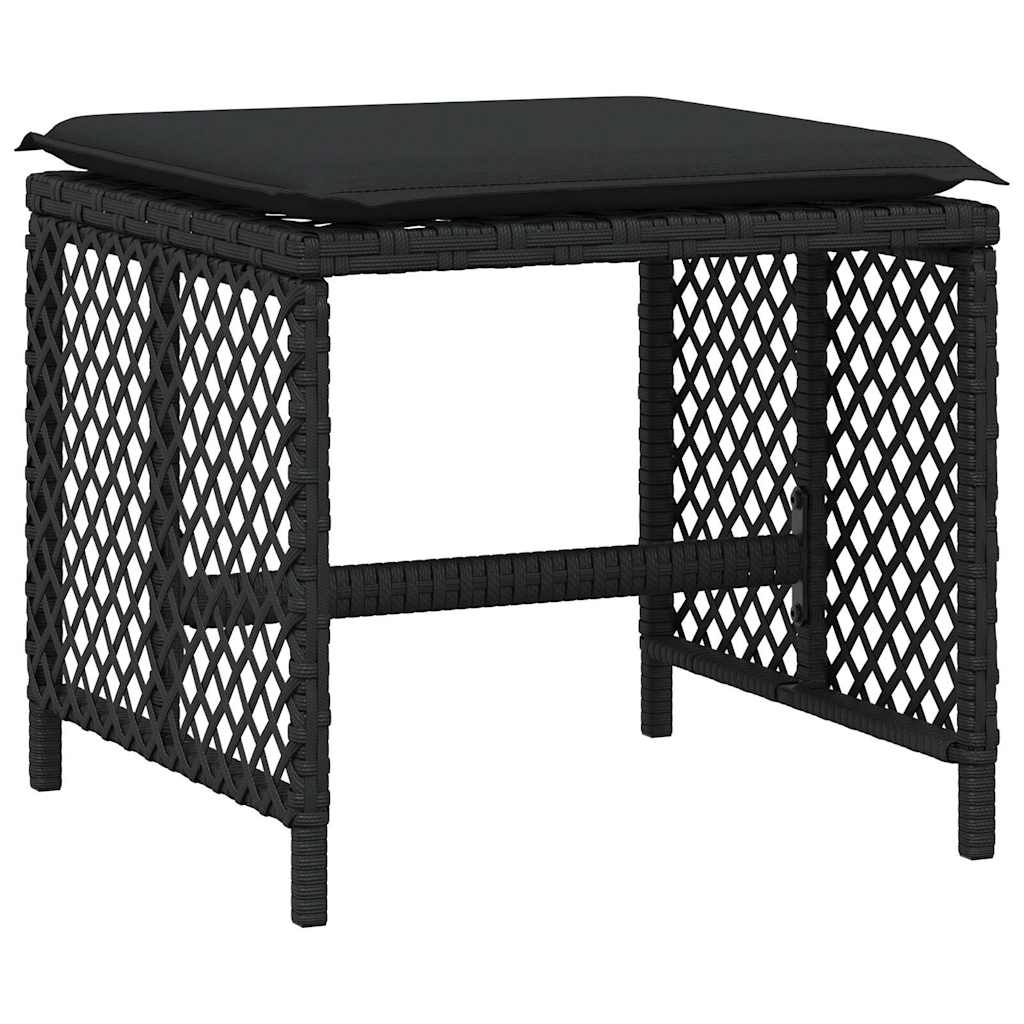 Bancos de jardim com almofadões 4 pcs 41x41x36 cm vime PE preto