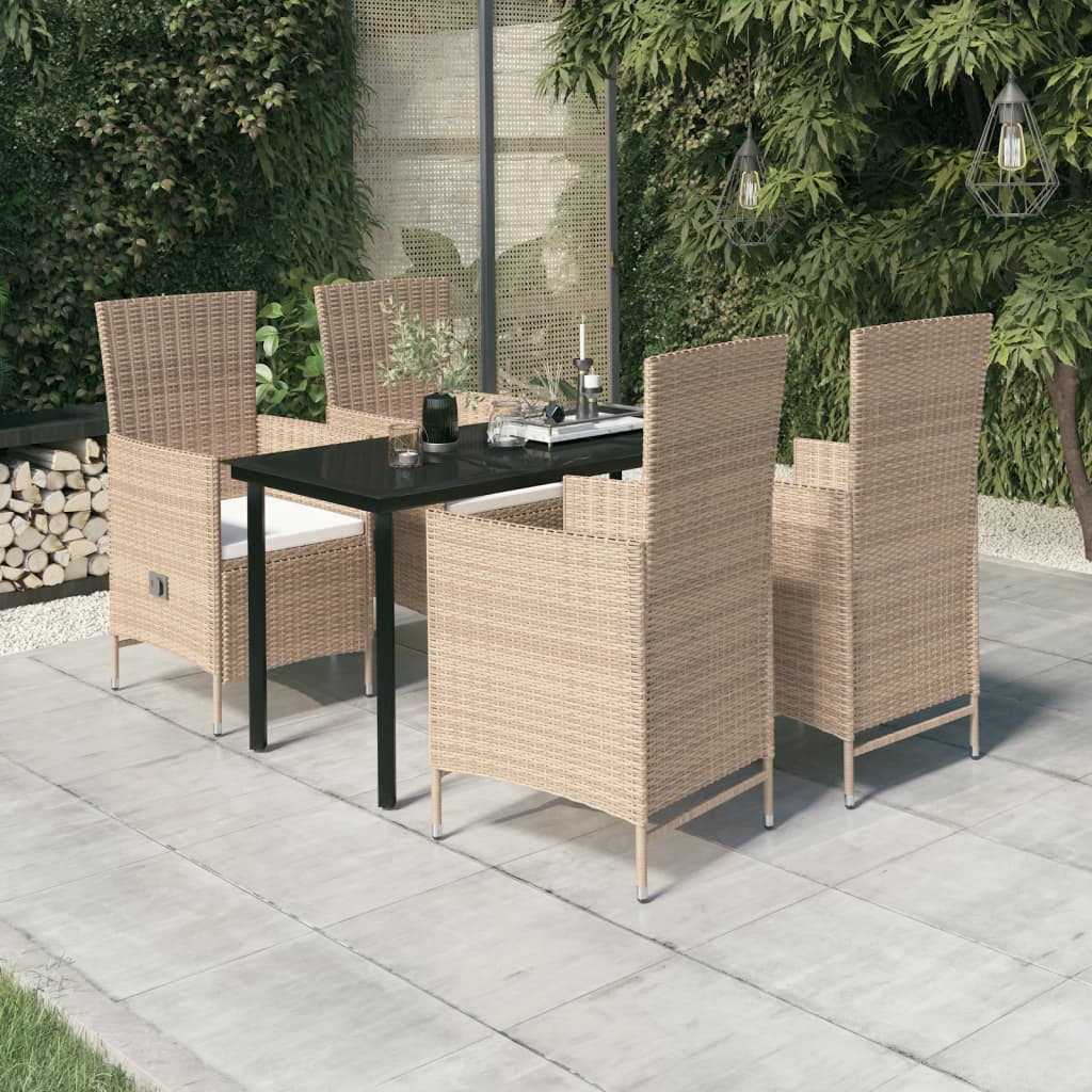 5 Pcs conjunto de jantar para jardim com almofadões bege