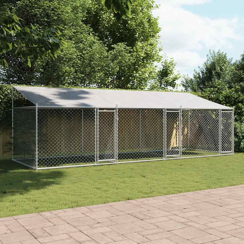 Jaula para cão com telhado/portas 6x2x2 m aço galvanizado cinza
