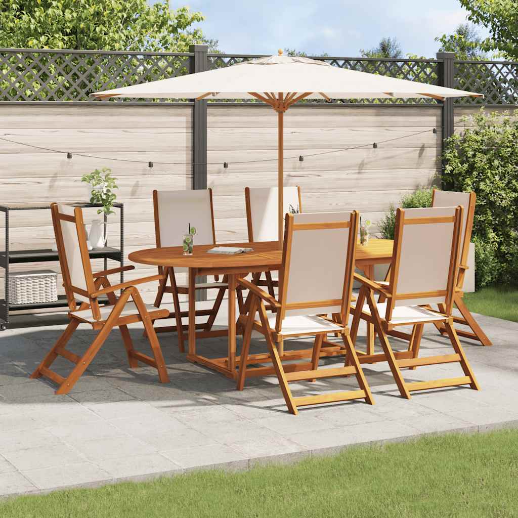 7 Pcs conjunto de jantar para jardim acácia maciça e textilene