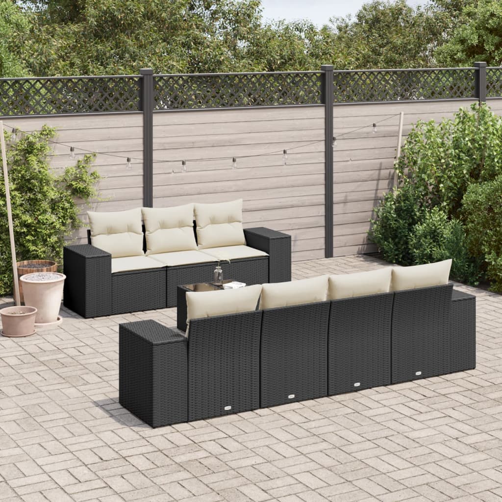 8 Pcs conjunto sofás de jardim com almofadões vime PE preto