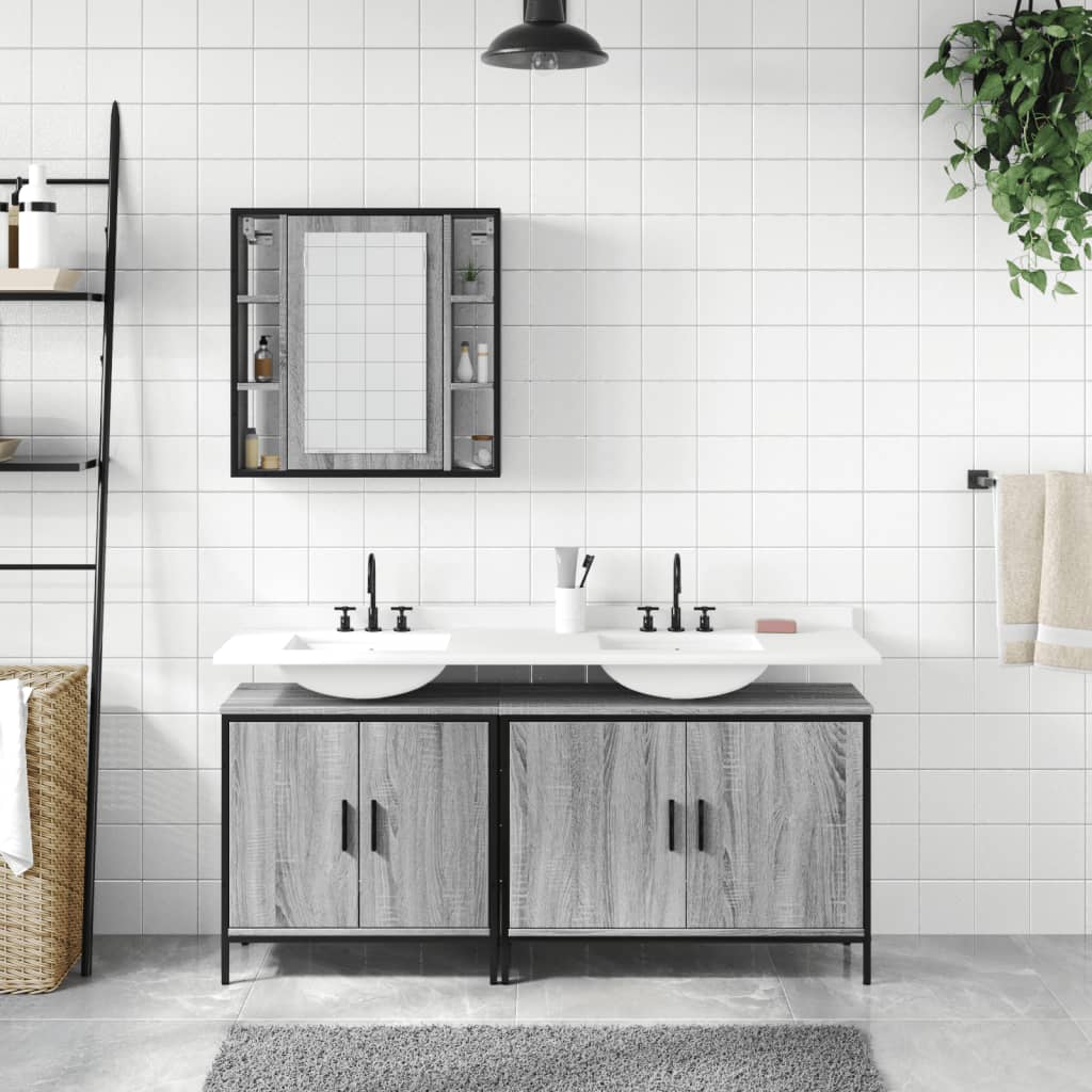 3 Pcs conjunto móveis wc derivados de madeira cinzento sonoma