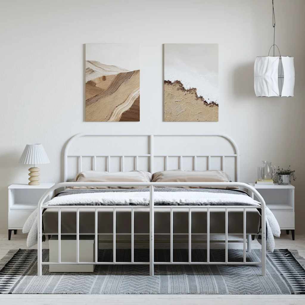 Estrutura de cama com cabeceira e pés 183x213 cm metal branco