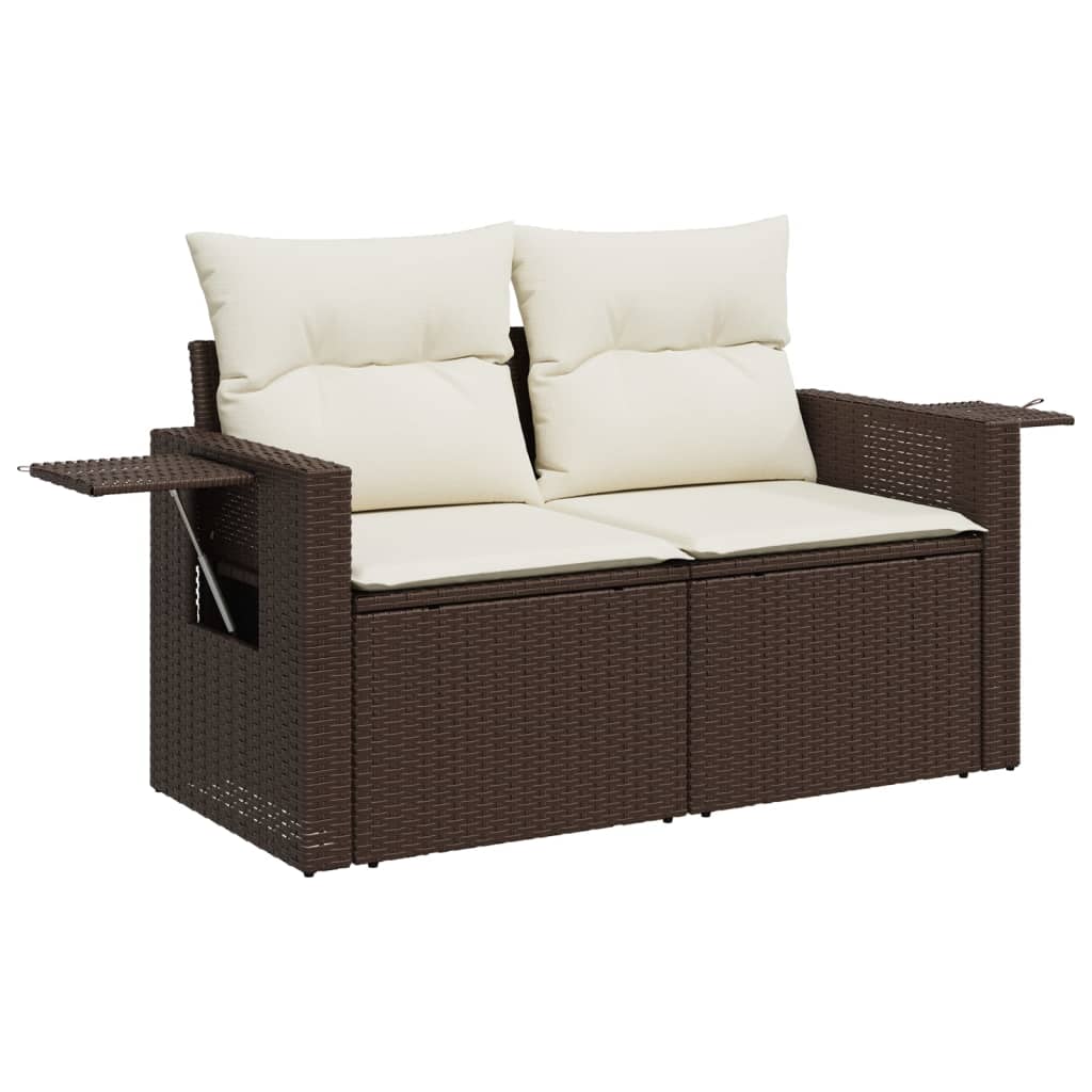 7 Pcs conjunto de sofás jardim c/ almofadões vime PE castanho
