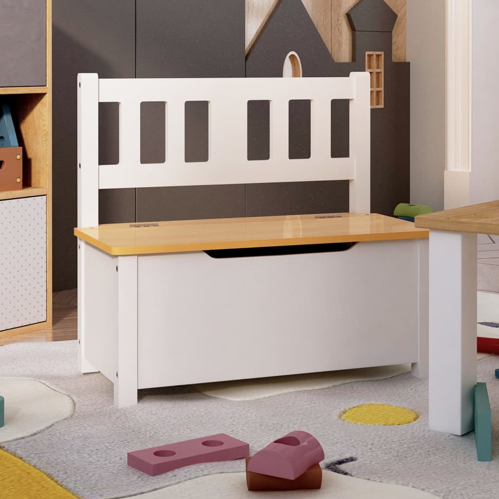 Banco de arrumação infantil 60x30x55 cm MDF branco e bege