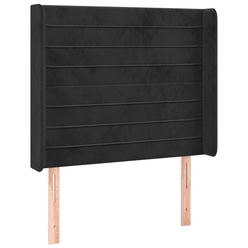 Cabeceira de cama c/ luzes LED veludo 83x16x118/128 cm preto
