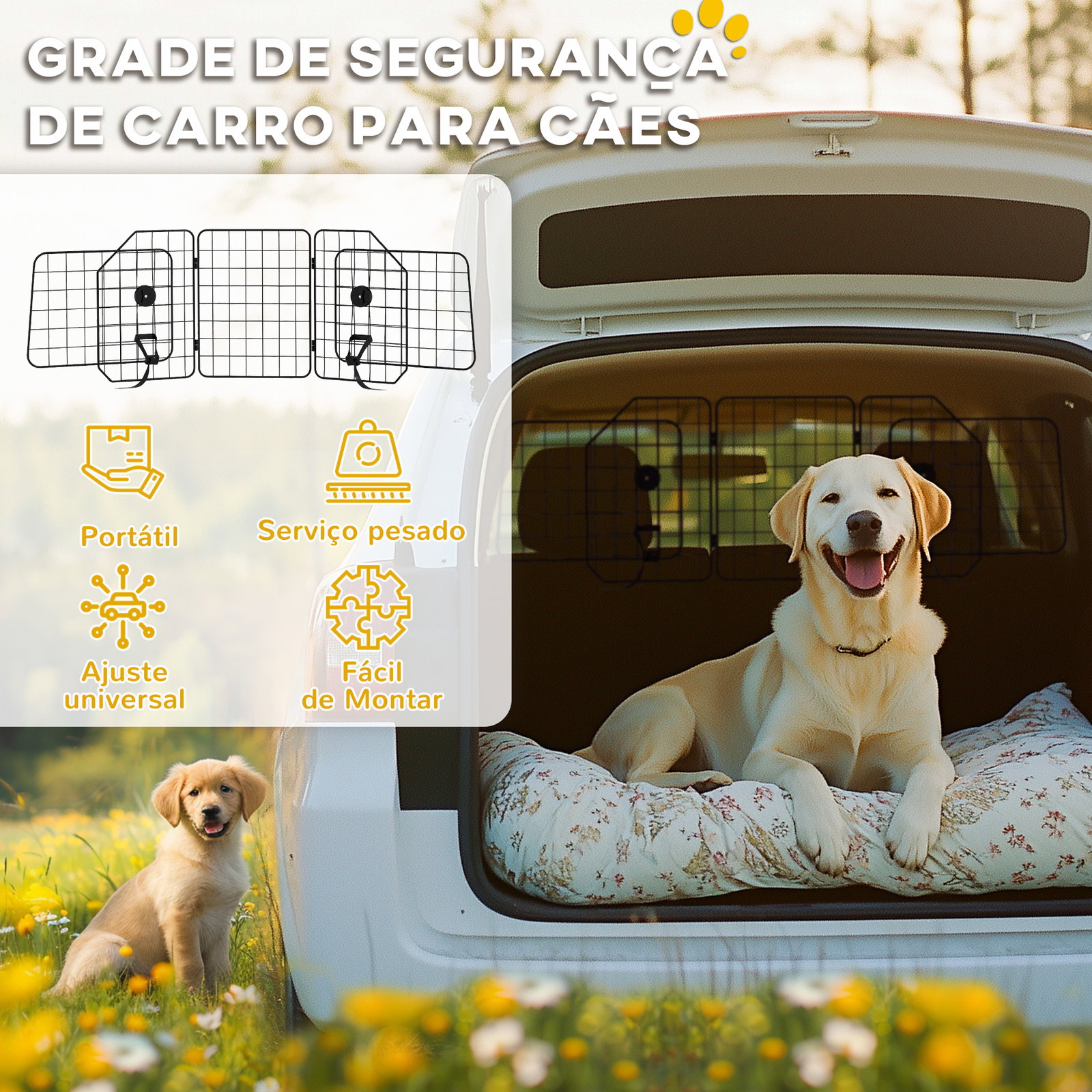 Grade de segurança de carro para cães com largura ajustável grade para cães de carro dobrável 93-150x42 cm preto