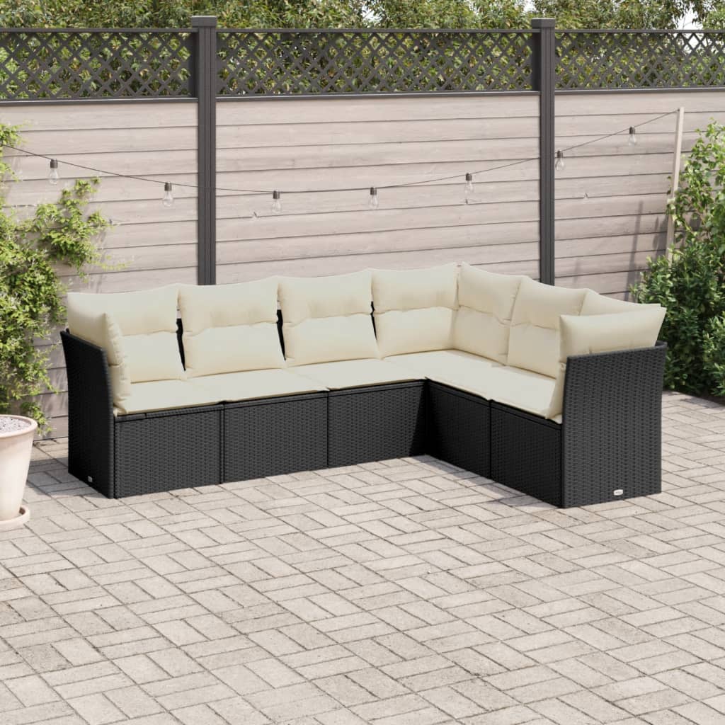 6 Pcs conjunto sofás de jardim c/ almofadões vime PE preto