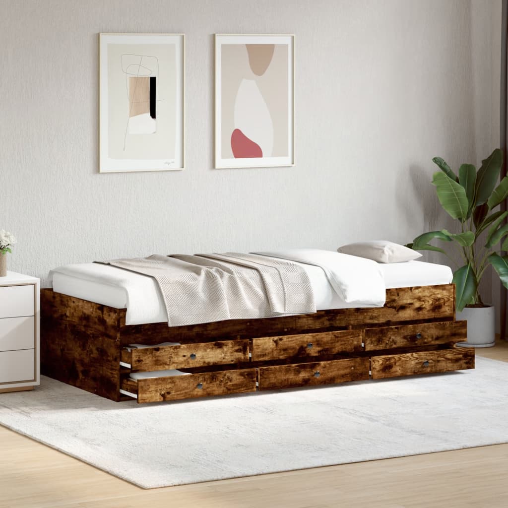 Sofá-cama com gavetas sem colchão 100x200 cm carvalho fumado