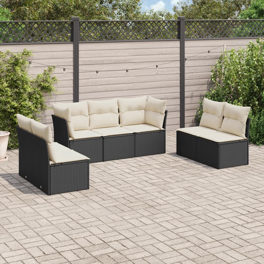 7 Pcs conjunto de sofás p/ jardim c/ almofadões vime PE preto