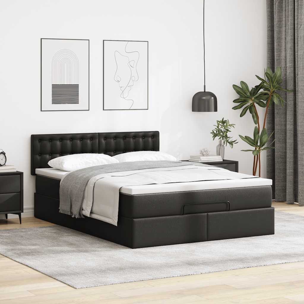 Cama otomana com colchões&leds 140x200cm couro artificial preto