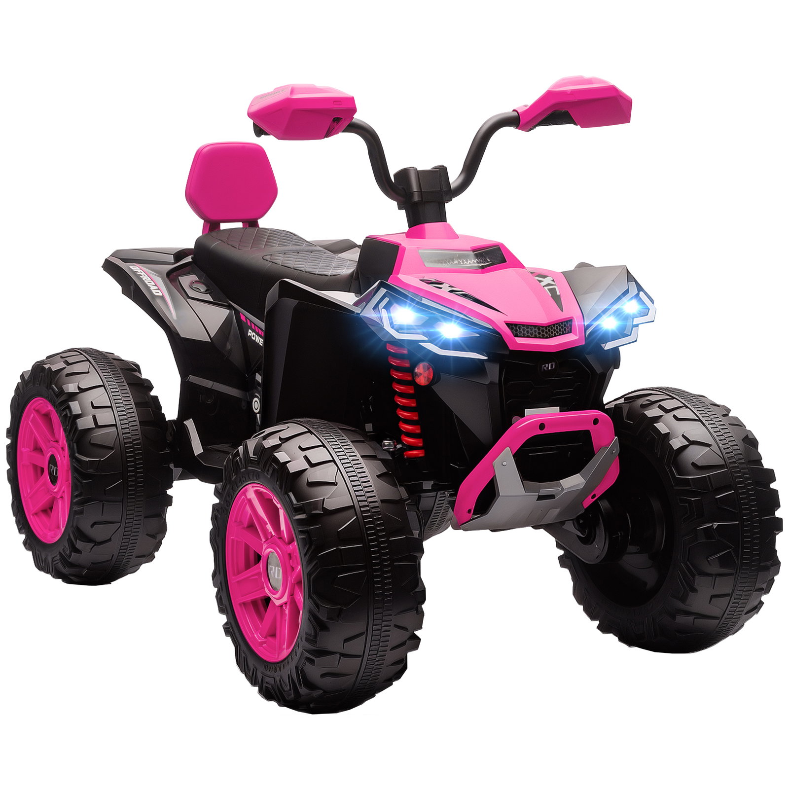 Quadricilo elétrico para crianças 24v com 2 lugares 2 motores velocidade até 6,5 km/h faróis buzina música e USB 109x68,5x76 cm rosa