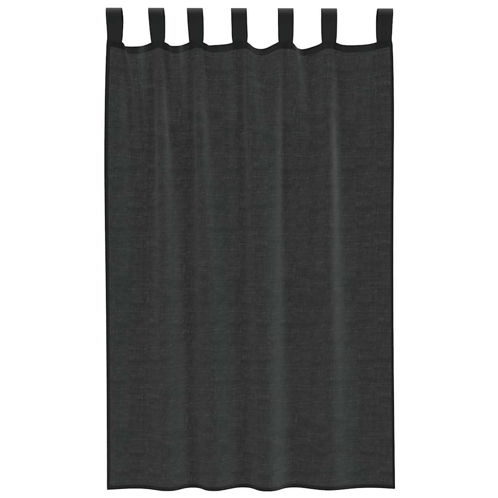 Cortinas de voile com aba 2 pcs preto