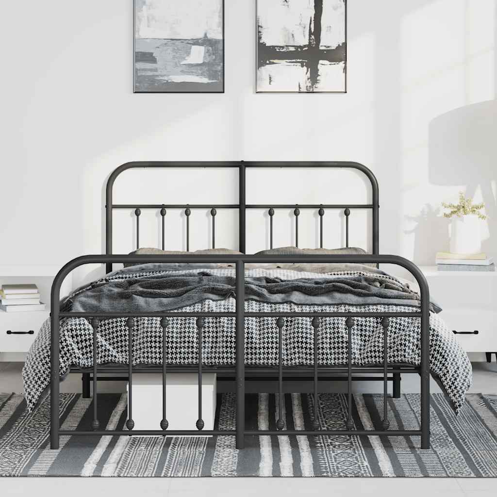 Estrutura de cama com cabeceira e pés 135x190 cm metal preto