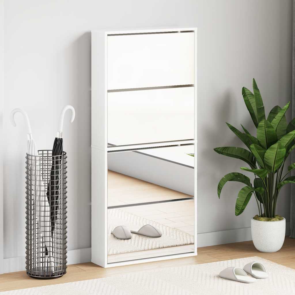 Sapateira c/ espelho 4 divisórias 63x17x134 cm branco brilhante