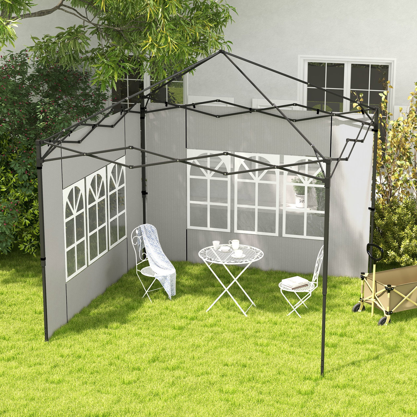 Conjunto de 2 paredes laterais para tendas de 3x3m e 3x6m paredes laterais com janelas transparentes 293x193cm branco