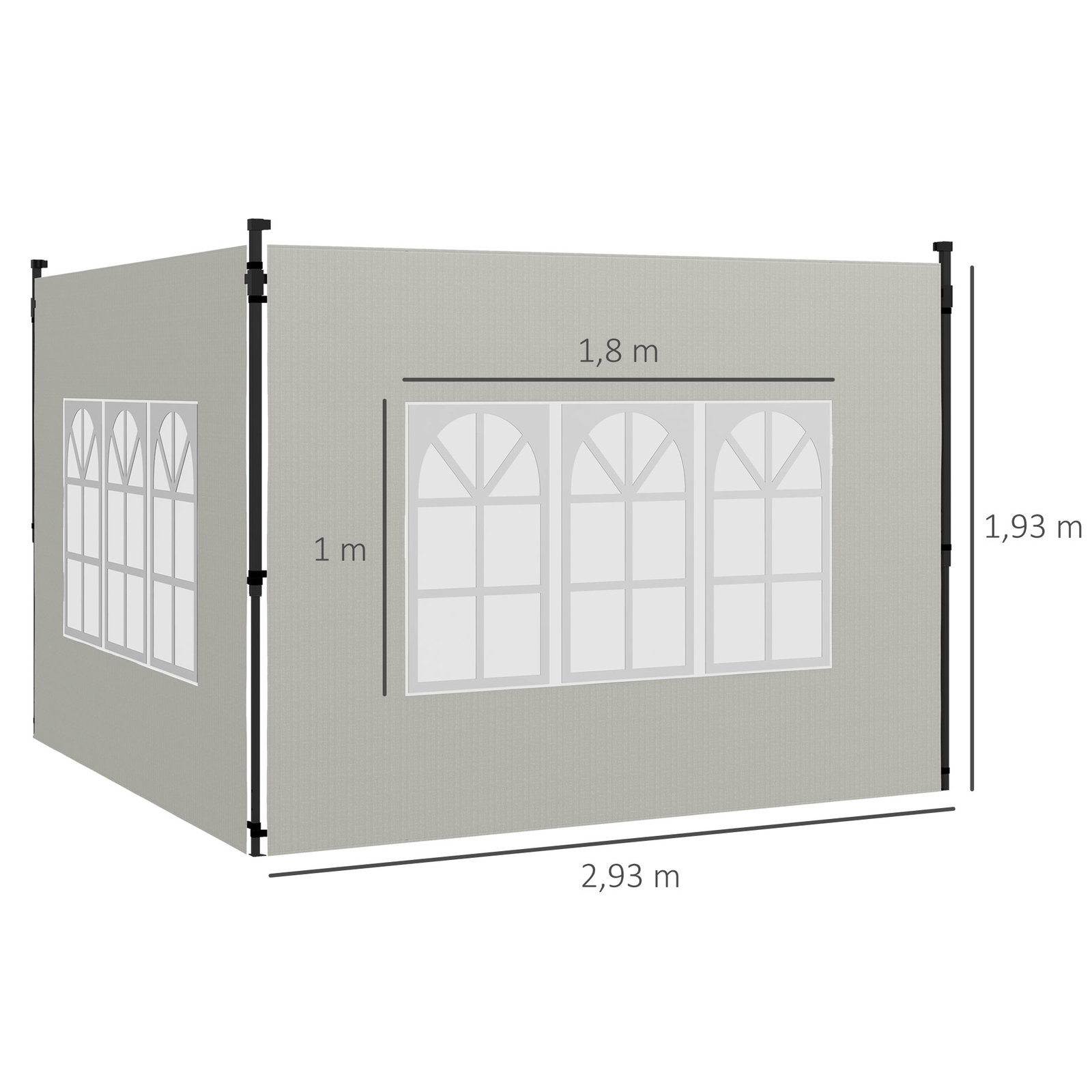 Conjunto de 2 paredes laterais para tendas de 3x3m e 3x6m paredes laterais com janelas transparentes 293x193cm branco