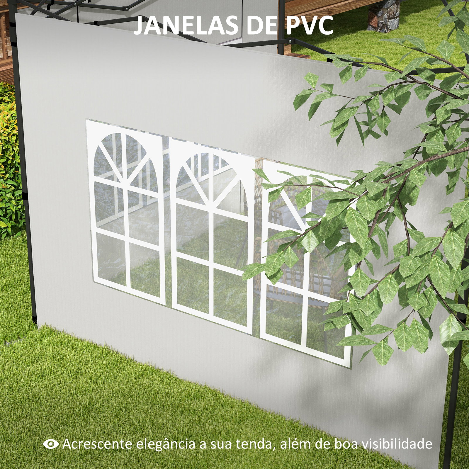 Conjunto de 2 paredes laterais para tendas de 3x3m e 3x6m paredes laterais com janelas transparentes 293x193cm branco