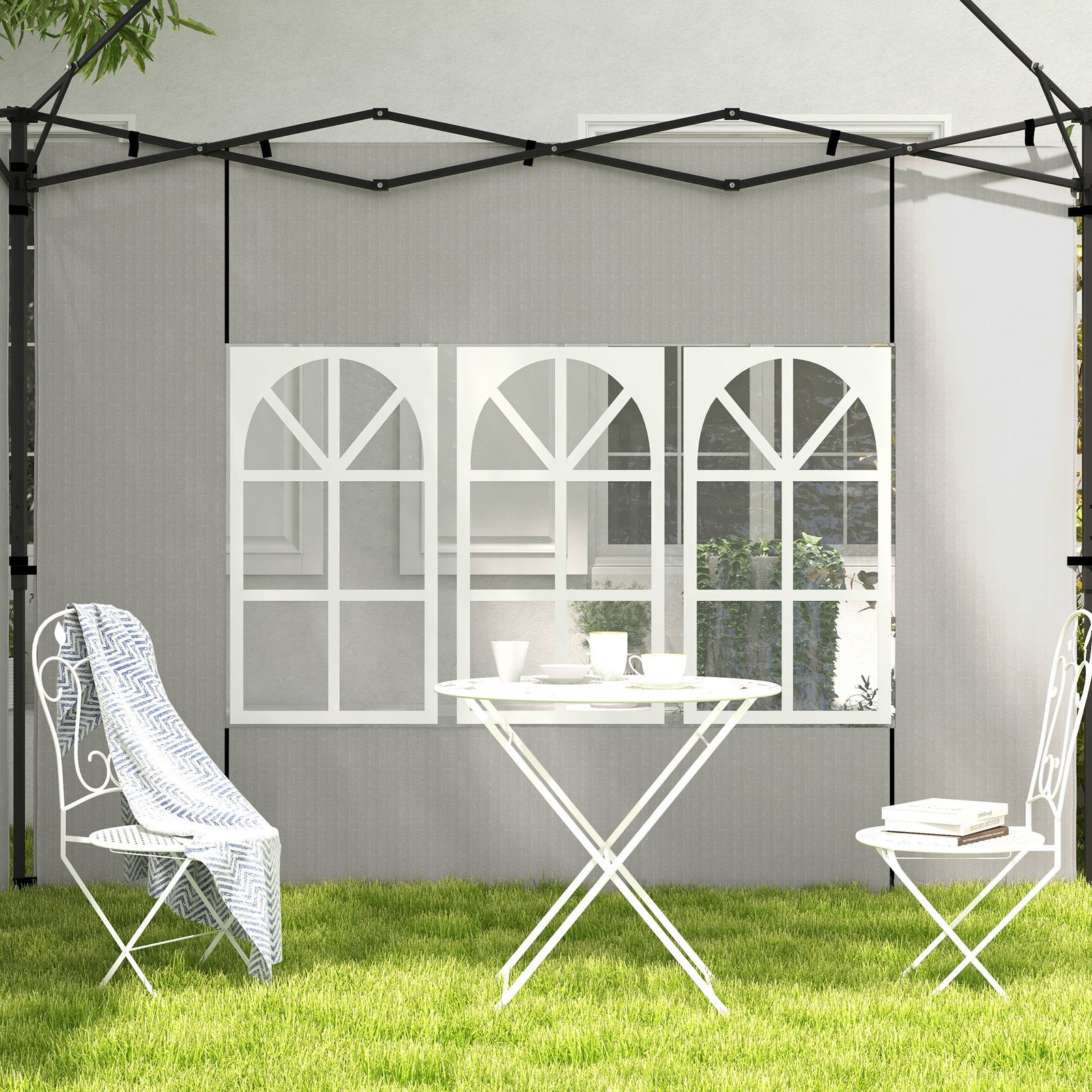 Conjunto de 2 paredes laterais para tendas de 3x3m e 3x6m paredes laterais com janelas transparentes 293x193cm branco
