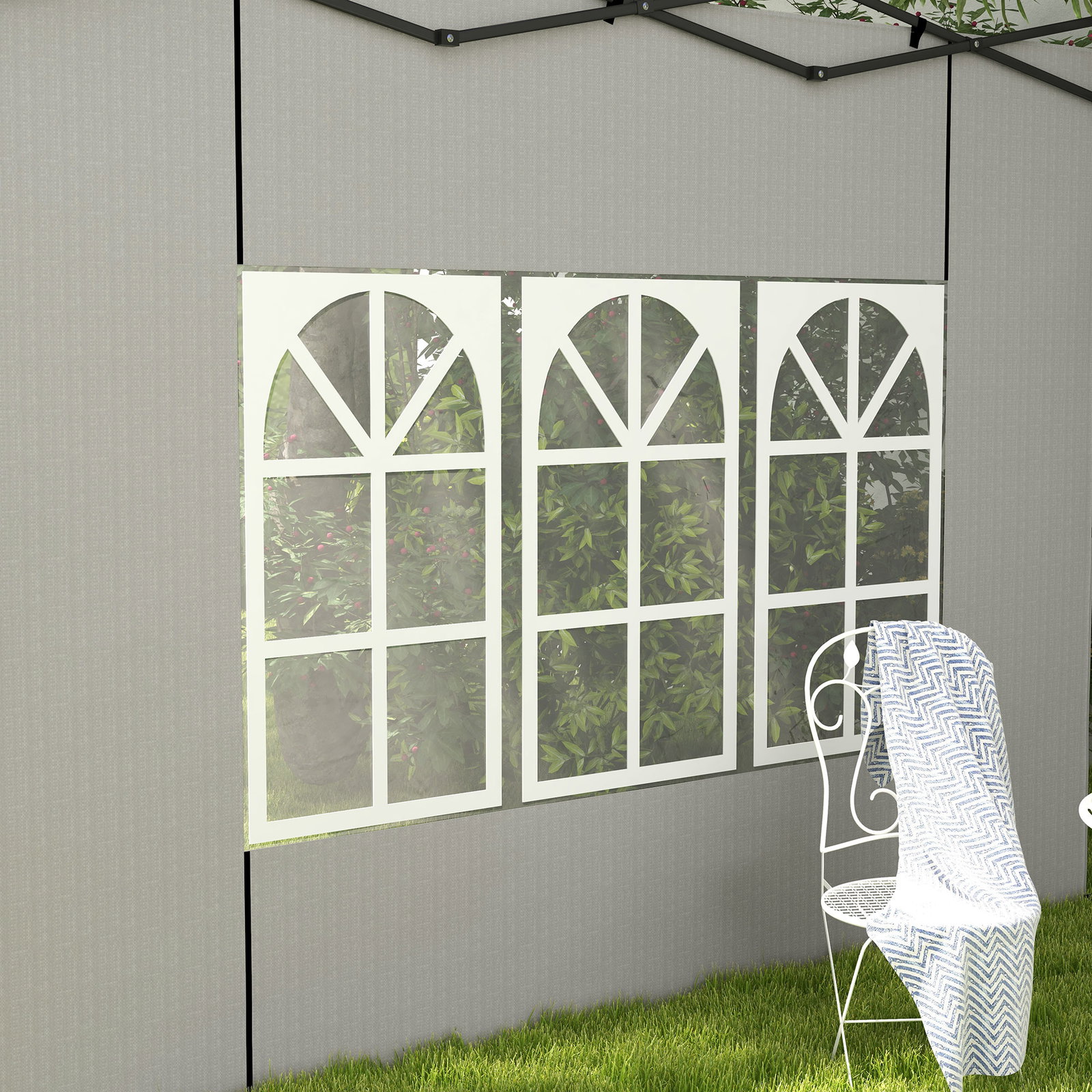 Conjunto de 2 paredes laterais para tendas de 3x3m e 3x6m paredes laterais com janelas transparentes 293x193cm branco