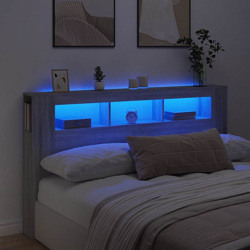 Cabeceira c/ leds 180x18,5x103,5 cm sonoma cinzento