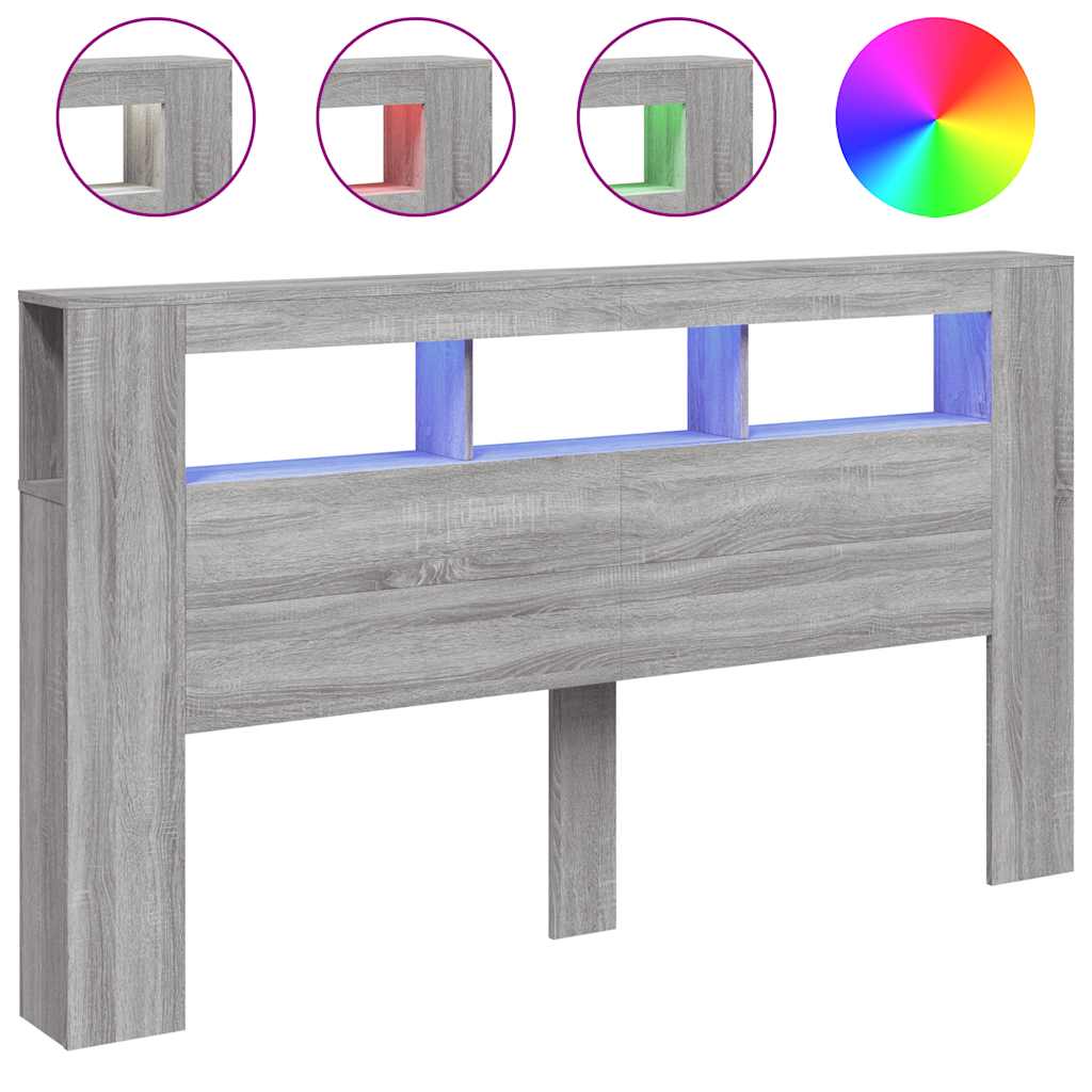 Cabeceira c/ leds 180x18,5x103,5 cm sonoma cinzento