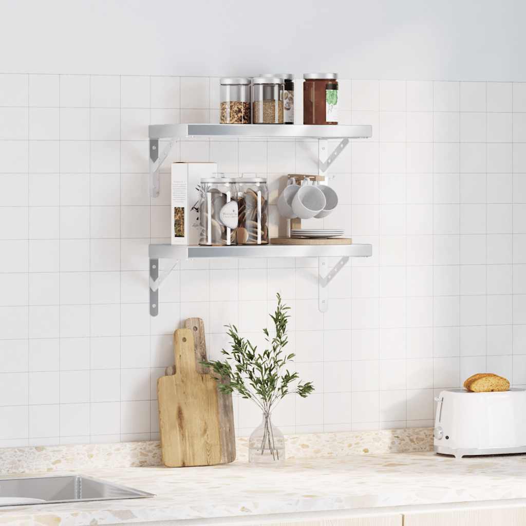 Prateleiras de parede 2 pcs 50x23,5cm aço inoxidável prateado