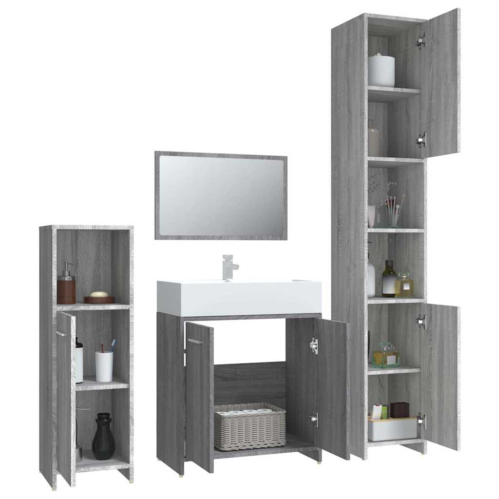 4 Pcs conjunto móveis casa de banho madeira proc. cinza sonoma